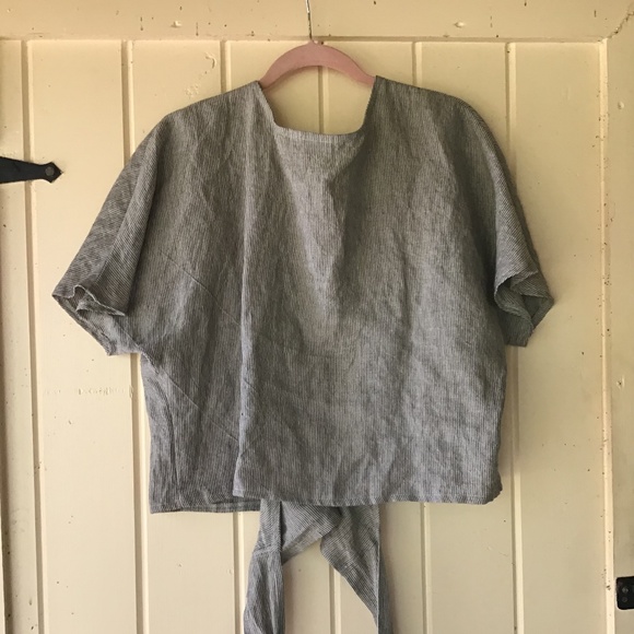 Epic Linen STRIPED 100% linen Goda wrap top blouse m/l - Picture 3 of 4